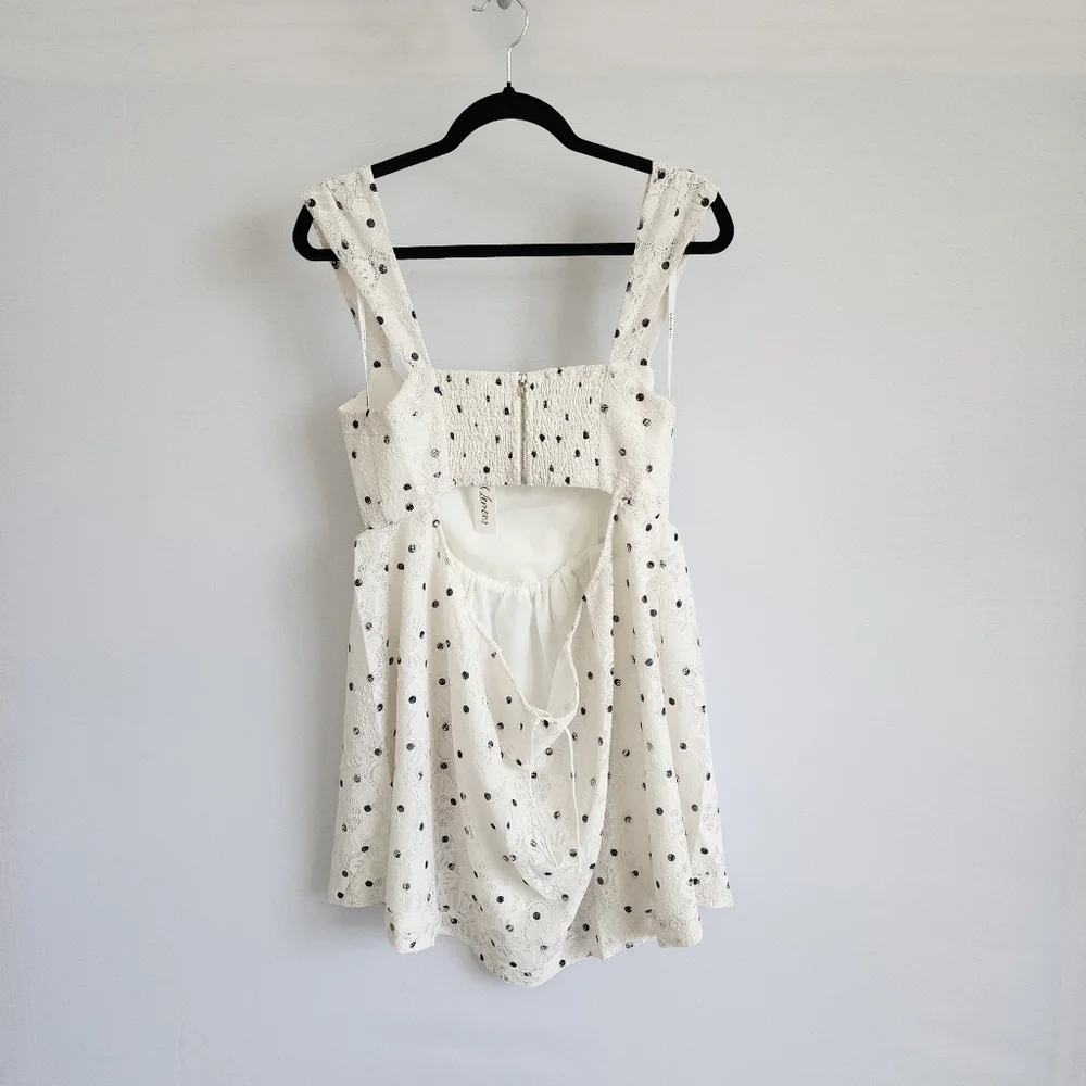 For Love And Lemons Romantic Donna mini dress Ivory Lace Polka Dot Size L NWT - Picture 4 of 10
